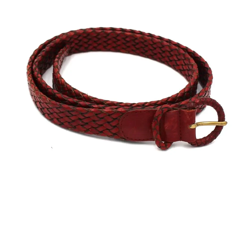 Vintage Braided Leather Belt Mens 42 Brown Red Woven Classic 90s Cole Haan